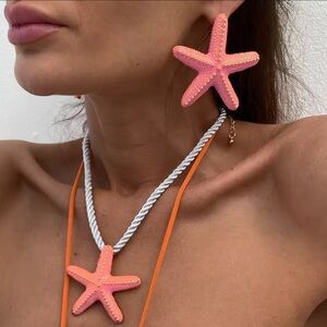 Starfish Pink Coral Earrings Necklace Set